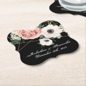飲み物用コースターの幾何学的な庭のバラの黒 ペーパーコースター (アングル)
