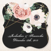 飲み物用コースターの幾何学的な庭のバラの黒 ペーパーコースター (正面)