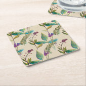 飲み物用コースターの野生の花のイラストレーション スクエアペーパーコースター (アングル)