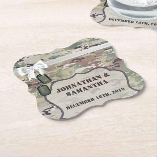 飲み物用コースターアーミーOCP迷彩柄ユニフォームカモフラージュ ペーパーコースター (アングル)