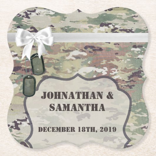 飲み物用コースターアーミーOCP迷彩柄ユニフォームカモフラージュ ペーパーコースター (正面)