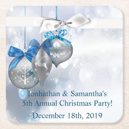 飲み物用コースターオーナメントスノーフレークススノーフレーク スクエアペーパーコースター (正面)