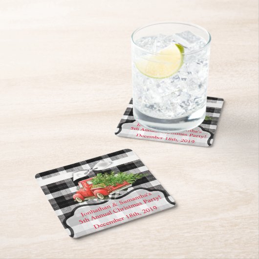 飲み物用コースタークリスマストラッククリスマスバッファロープレイド スクエアペーパーコースター (インサイチュ)