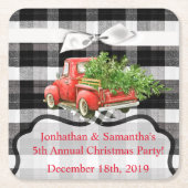 飲み物用コースタークリスマストラッククリスマスバッファロープレイド スクエアペーパーコースター (正面)