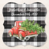 飲み物用コースタークリスマストラックバッファロープレイドクリスマス ペーパーコースター (正面)