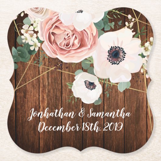 飲み物用コースタージオメトリックガーデンバラ金ゴールドバーヌウ ペーパーコースター (正面)