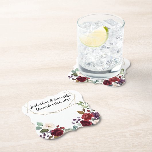 飲み物用コースタージオメトリックホワイトローズ金ゴールド幾何学模様 ペーパーコースター (インサイチュ)