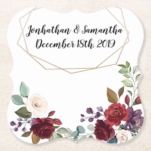 飲み物用コースタージオメトリックホワイトローズ金ゴールド幾何学模様 ペーパーコースター (正面)