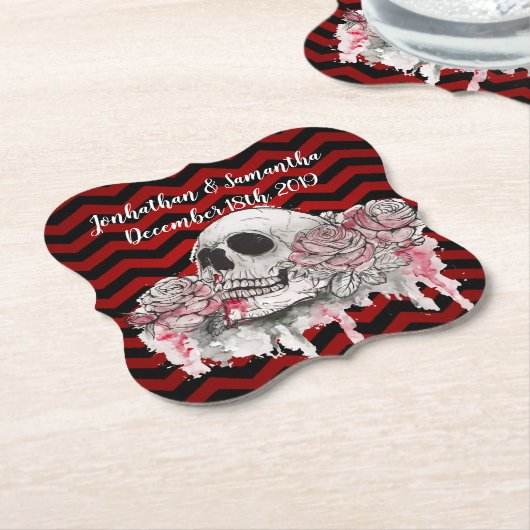 飲み物用コースタースカルバラゴシックChevronレッドブラック ペーパーコースター (アングル)