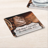 飲み物用コースターズカウボーイブーツバーンウッドカウ素朴ント スクエアペーパーコースター (アングル)