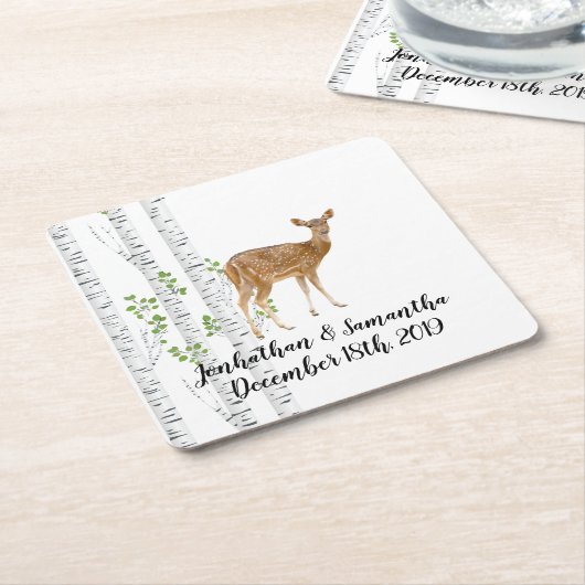 飲み物用コースターディアドードバックウッドランド狩り スクエアペーパーコースター (アングル)