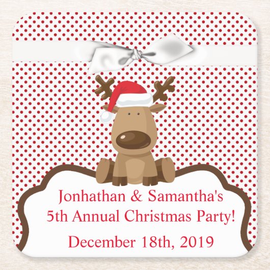 飲み物用コースタートナディアクリスマスクリスマス水玉模様P スクエアペーパーコースター (正面)