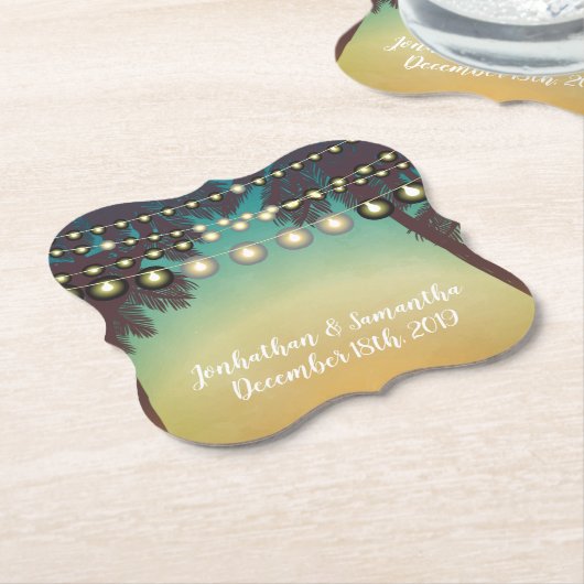 飲み物用コースタービーチサンセットパームツリーストリングリュー ペーパーコースター (アングル)