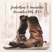 飲み物用コースターブーツカントリーウ素朴ェスタン衣服B スクエアペーパーコースター (正面)