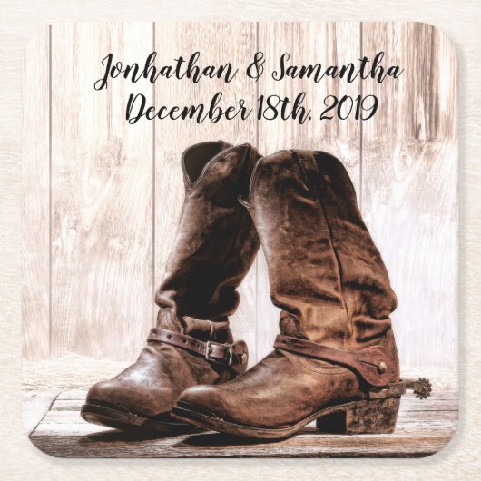 飲み物用コースターブーツカントリーウ素朴ェスタン衣服B スクエアペーパーコースター (正面)
