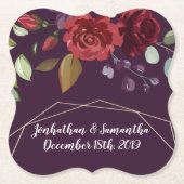 飲み物用コースタープラムパープルバラ金ゴールド幾何学的Fl ペーパーコースター (正面)