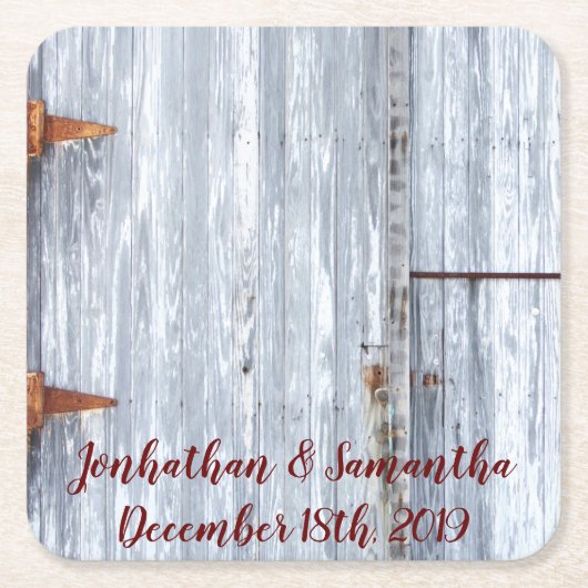 飲み物用コースターホワイトウォッシュウッドバーンドアカントリーR スクエアペーパーコースター (正面)