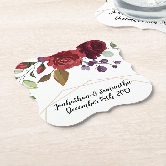 飲み物用コースターホワイトローズ金ゴールド幾何学的フローラF ペーパーコースター (アングル)