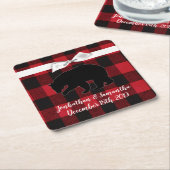 飲み物用コースターレッドバッファロープレイドベアーブラック スクエアペーパーコースター (アングル)