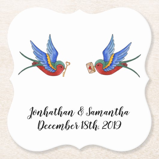 飲み物用コースター伝統的バードタトゥースパローバー ペーパーコースター (正面)