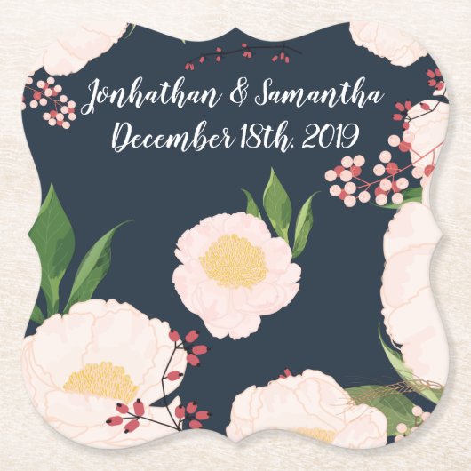 飲み物用コースター幾何学白色フローラ花D上 ペーパーコースター (正面)