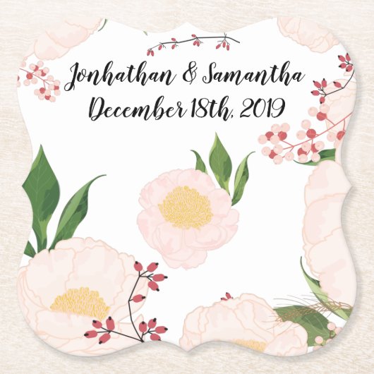 飲み物用コースター幾何学白色フローラ花W上 ペーパーコースター (正面)