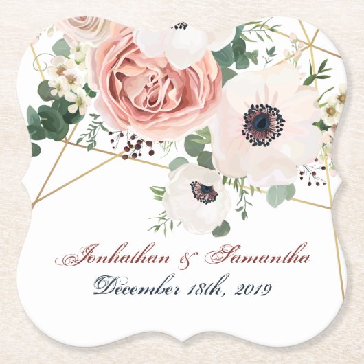 飲み物用コースター幾何学的ガーデンバラアネモーンルスティ ペーパーコースター (正面)