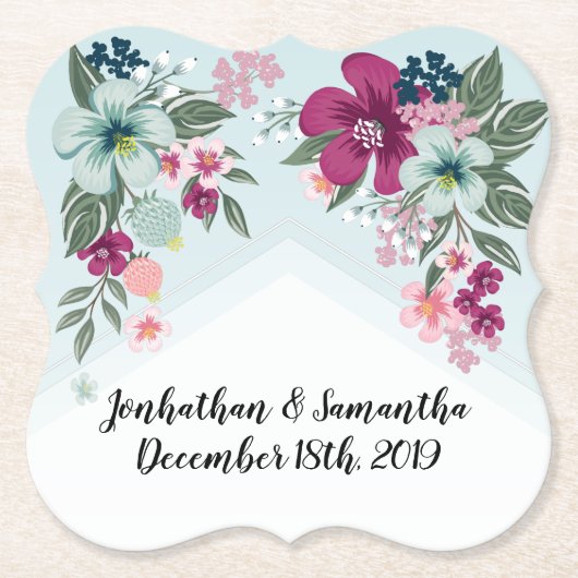 飲み物用コースター熱帯花オンブルーグラデーション ペーパーコースター (正面)