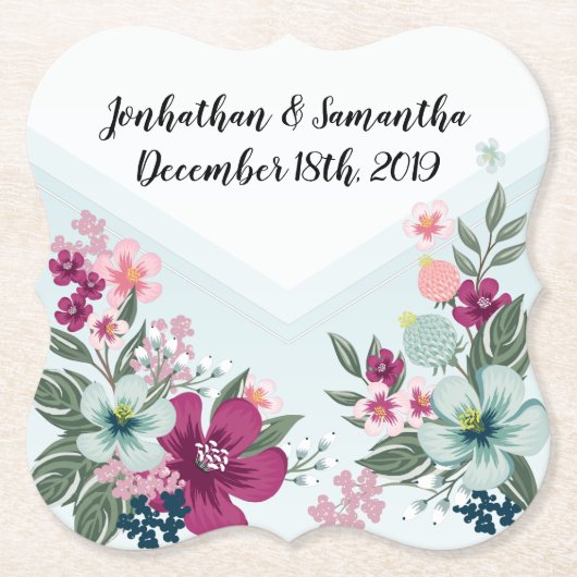 飲み物用コースター熱帯花オンブルーグラデーション ペーパーコースター (正面)