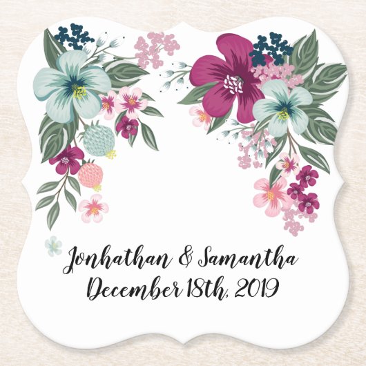 飲み物用コースター熱帯花オンホワイト ペーパーコースター (正面)