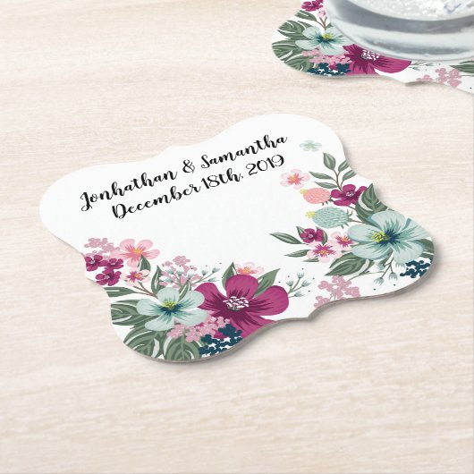 飲み物用コースター熱帯花オンホワイト ペーパーコースター (アングル)
