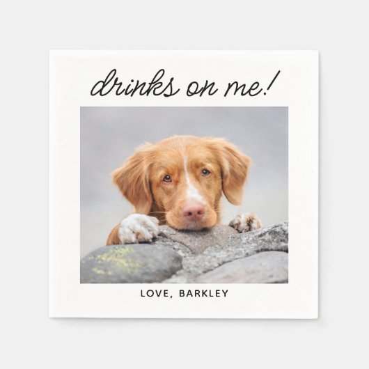飲み物私のシンプル上で写真かわいいおもしろい犬ペットズ結婚ーズ スタンダードカクテルナプキン (正面)