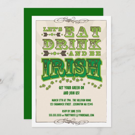 、飲み物食べて下さい及びアイルランド人のセントパトリックの日の招待状があって下さい 招待状 (正面/裏面)