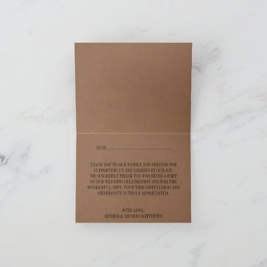 、飲み物食べて下さい及びクラフトの結婚したで素朴な結婚式があって下さい サンキューカード (内部)