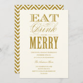 、飲み物食べて下さい及びメリーな%PIPE%の休日のパーティの招待状があって下さい 招待状 (正面/裏面)