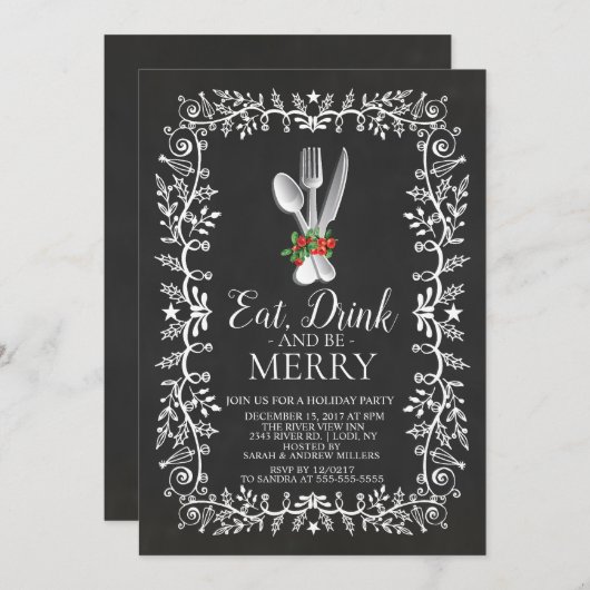 、飲み物食べて下さい及びメリークリスマスの招待状があって下さい 招待状 (正面/裏面)