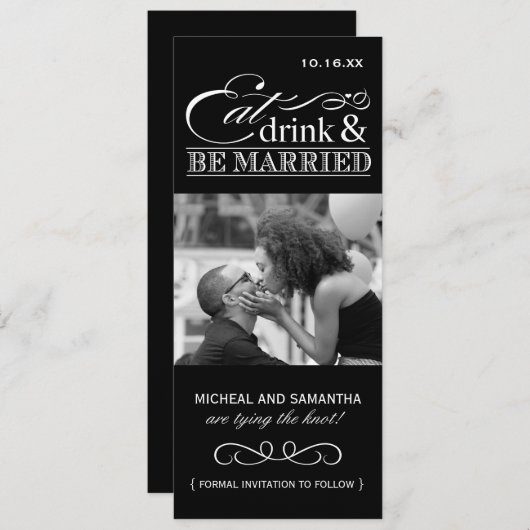 、飲み物食べて下さい及び結婚したが-写真の保存日付あって下さい セーブザデート (正面/裏面)