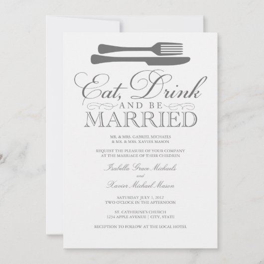 、飲み物食べて下さい及び結婚したな|の結婚式招待状があって下さい 招待状 (正面)