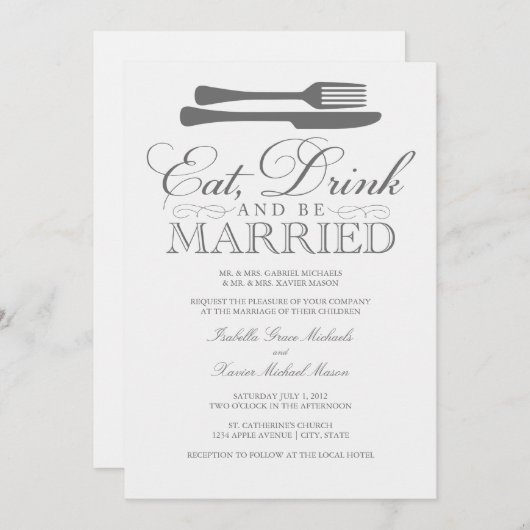 、飲み物食べて下さい及び結婚したな|の結婚式招待状があって下さい 招待状 (正面/裏面)