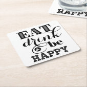 、飲み物食べ、幸せがあって下さい スクエアペーパーコースター (アングル)