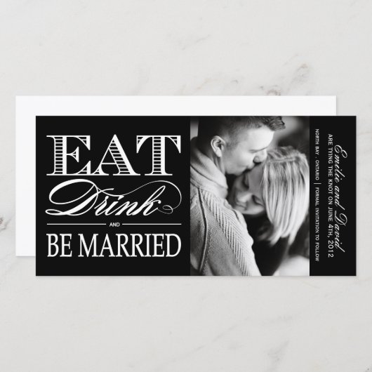 、飲み物食べ、結婚したな保存が日付の招待あって下さい セーブザデート (正面/裏面)