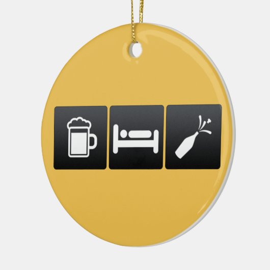飲み物、睡眠およびシャンペン セラミックオーナメント (左)