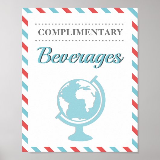 飲み物 紅青色 旅行 航空会社 航空機 ポスター (正面)