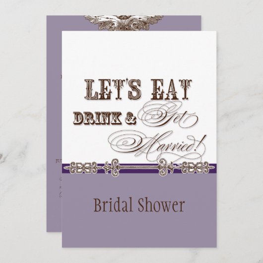 、飲み物n結婚しますブライダルシャワーの招待状を食べて下さい 招待状 (正面/裏面)