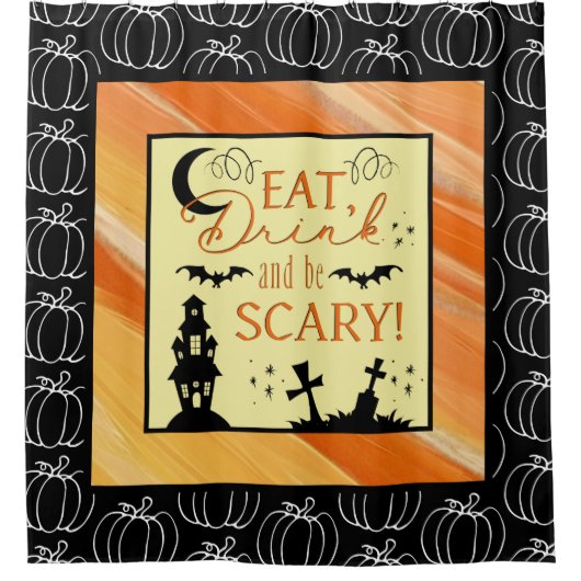 飲み食べと怖いハロウィーンシャワーカーテン シャワーカーテン (正面)