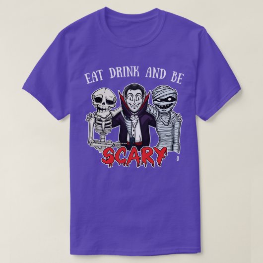 飲み食べと怖い面白いハロウィーンパーティーティー Tシャツ (デザイン正面)