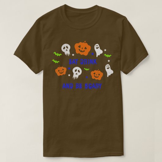 飲み食べと怖い面白いハロウィーンパーティーティー Tシャツ (デザイン正面)