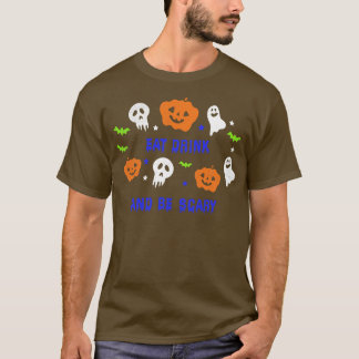 飲み食べと怖い面白いハロウィーンパーティーティー Tシャツ