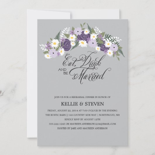 飲み食べ物とビー結婚したフローラリース 招待状 (正面)