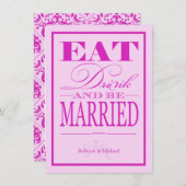 飲み食べ物とビー結婚した-ピンクモダン&パープル 招待状 (正面/裏面)